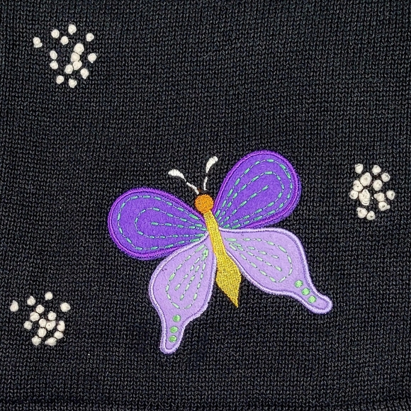 Vintage Quacker Factory Black Beaded Sequin Bumble Bee Cardigan Sweater Large - Picture 5 of 13